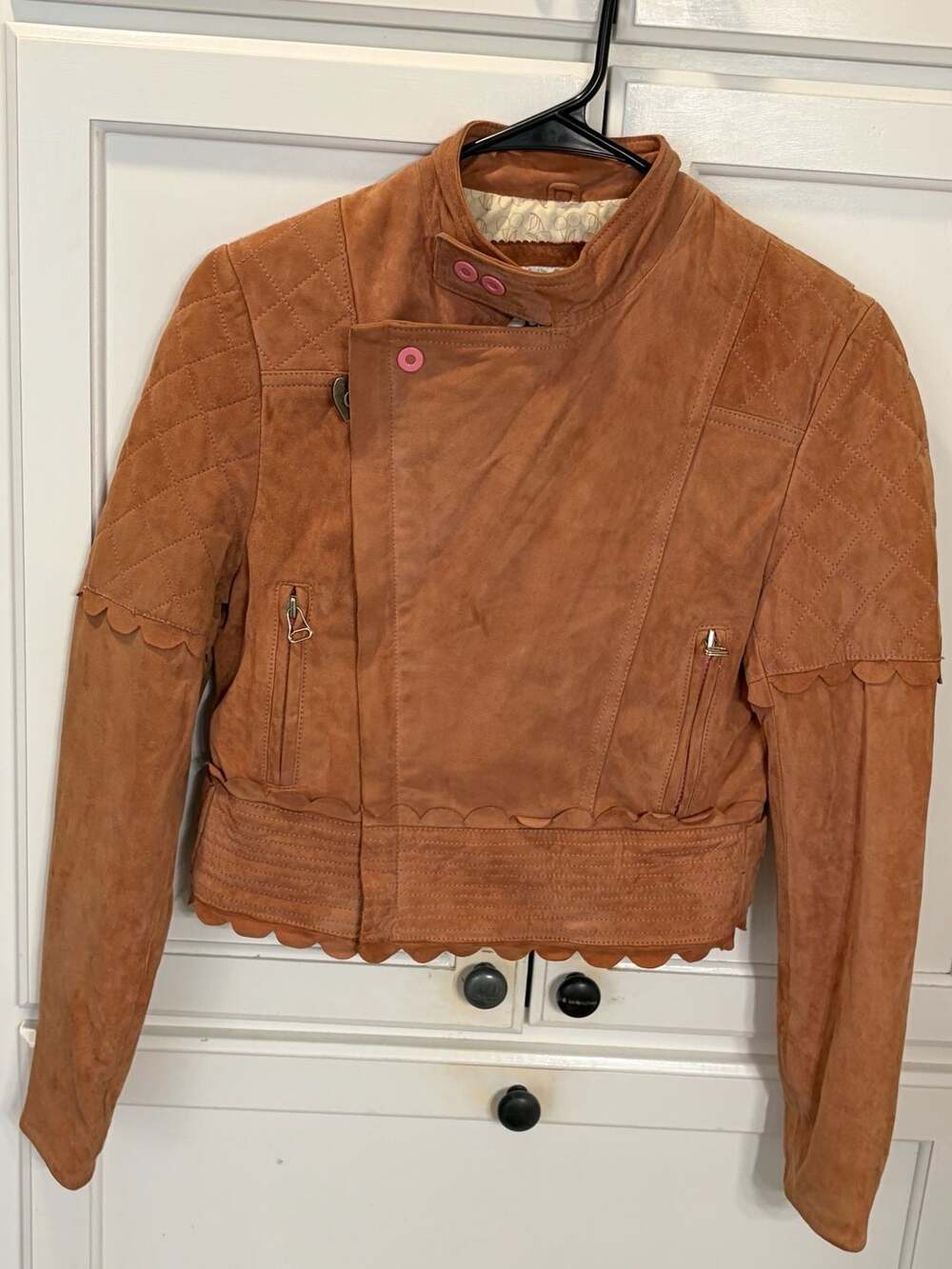 Rare Vintage Luella for Target Suede Moto Jacket Rust Pink Scallop Y2K Leather - Picture 8 of 13